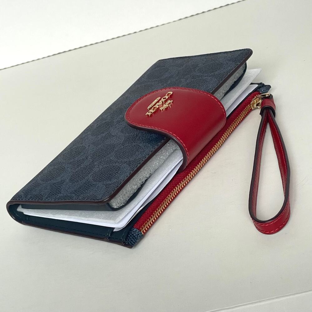 Coach Phone Wristlet Wallet Blue Red Signature Canvas ID Clutch CW780 - Picture 6 of 8